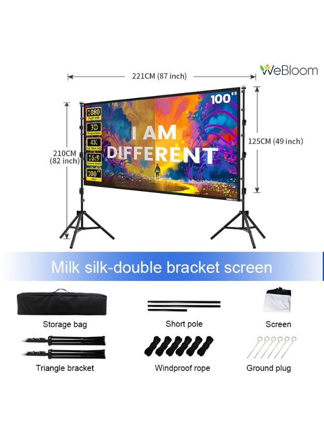 WeBloom 100-120-150 Inch Projector Screen with Dual Tripod Stand 16:9 4K HD Portable Outdoor Indoor Projector Screen Rear Front Projection Screen, Foldable Thick Milk Silk Outdoor Movie Screen With Carry Bag for Home Theater, Office Meetings, Outdoor Movies. - Image 1